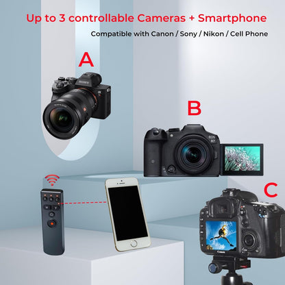 Wireless Bluetooth Camera Remote Shutter All-in-One for Canon Nikon Sony Cameras, Zoom Remote Control, HD Selfie Clicker for Photos and Videos, Wireless Remote Control for Smartphone Camera