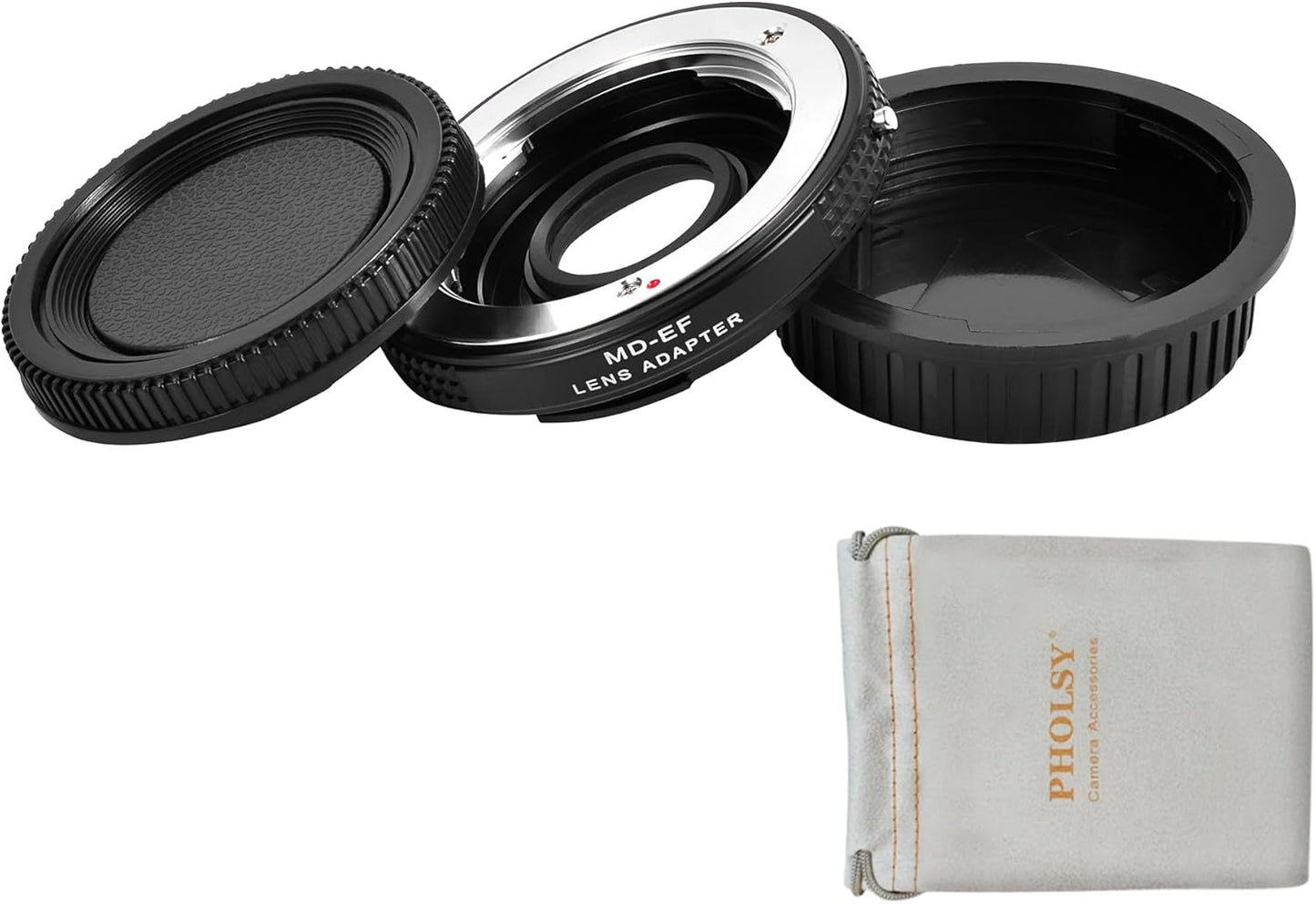 PHOLSY Lens Mount Adapter Manual Focus with Optical Glass and Cap Compatible with Minolta MD MC Mount Lens to Canon EOS EF Mount Camera Body