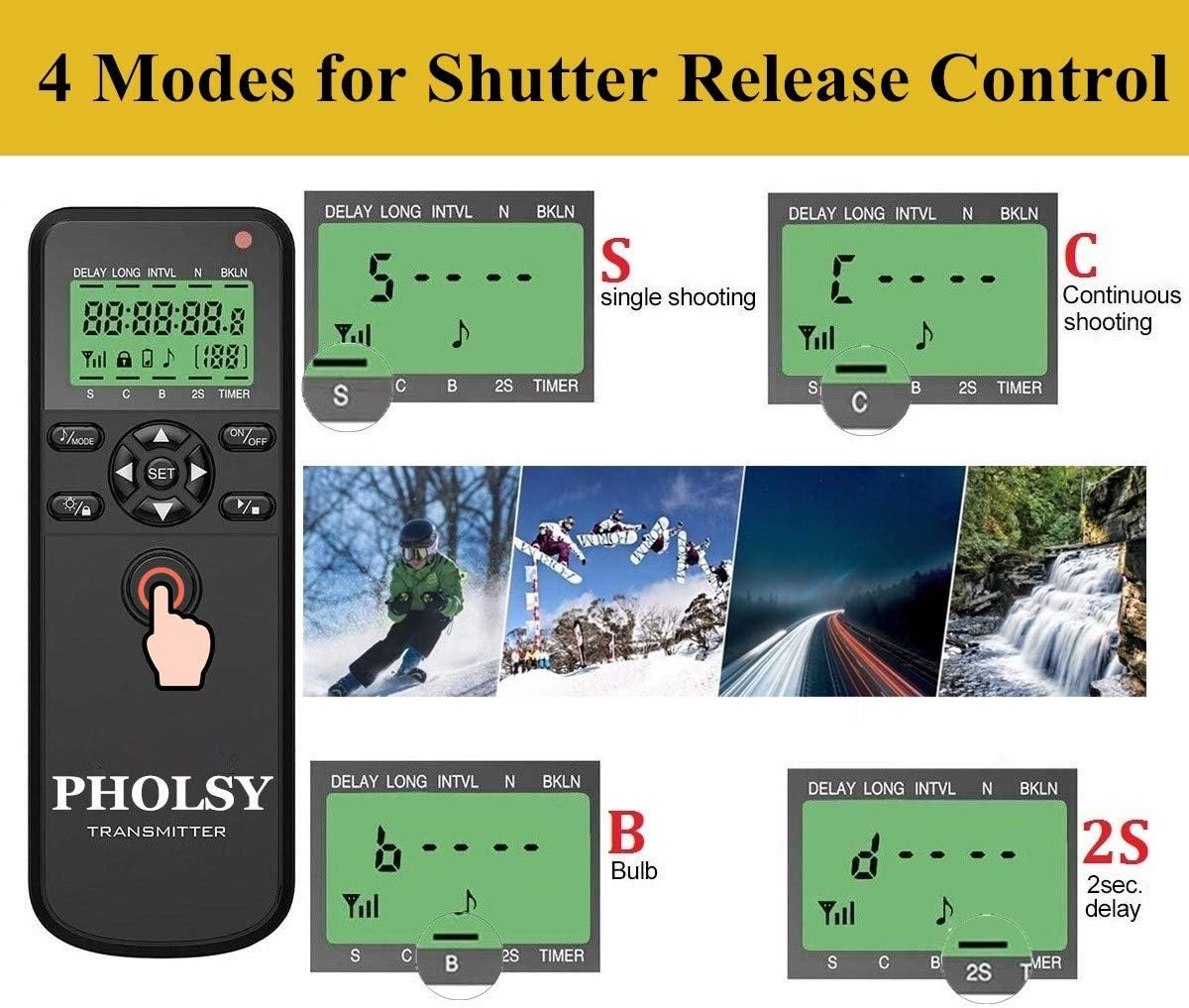 Wireless Timer Remote Release Control with Intervalometer and HDR for Olympus E-M1, E-M5 II, E-M5, E-M10 II, PL8, PL7; for Panasonic S5, S1H, S1RM, S1, G95, G91, G90, G9, FZ10002, GH5, GH6