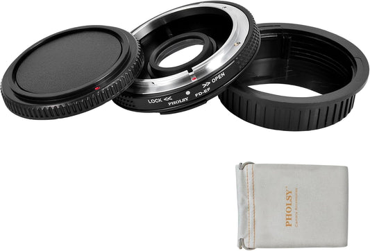 PHOLSY Lens Mount Adapter Manual Focus with Optical Glass and Cap Compatible with Canon FD FL Mount Lens to Canon EOS EF Mount Camera Body