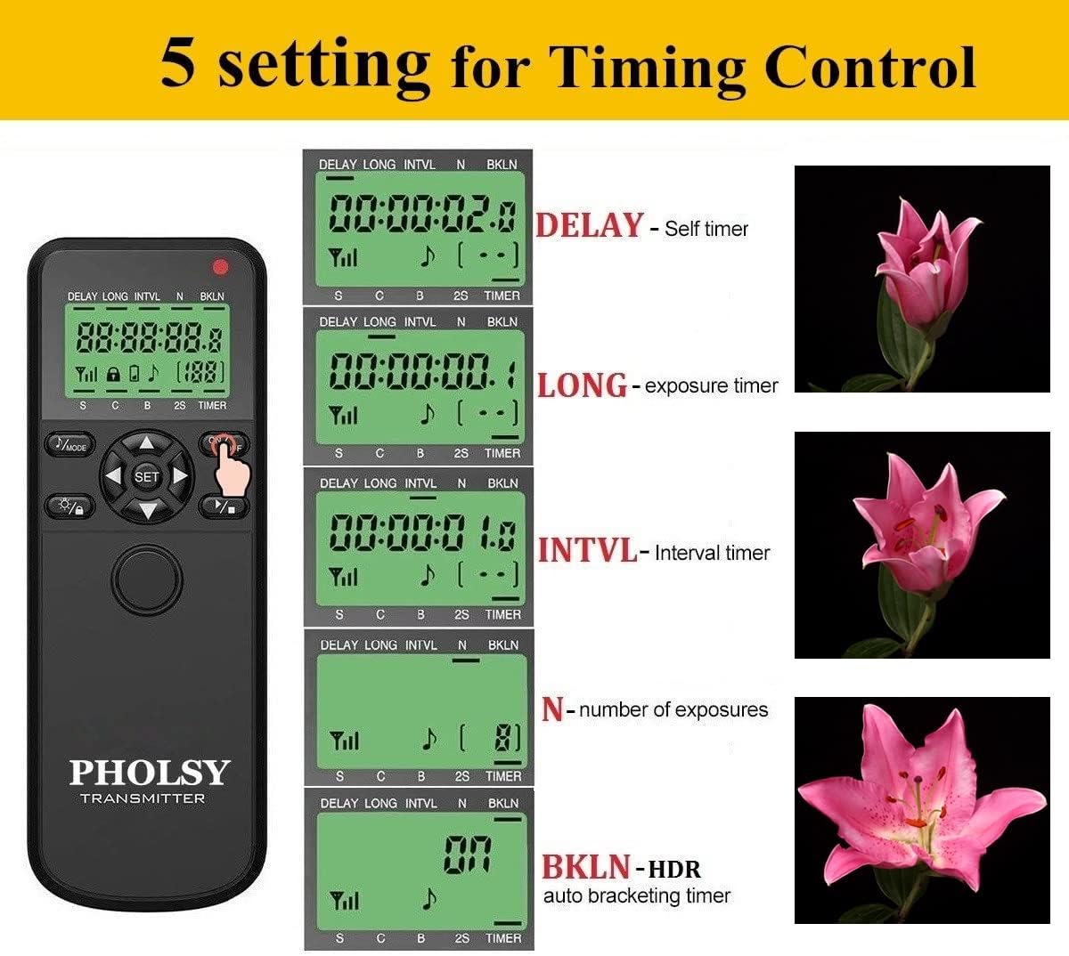 Wireless Timer Remote Release Control with Intervalometer and HDR for Olympus E-M1, E-M5 II, E-M5, E-M10 II, PL8, PL7; for Panasonic S5, S1H, S1RM, S1, G95, G91, G90, G9, FZ10002, GH5, GH6